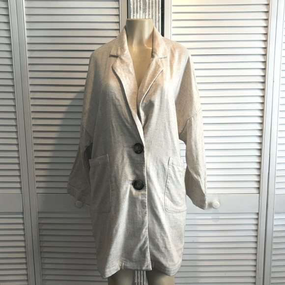 ZARA LINEN RUSTIC SAND CREAM OVERSIZED BLAZER size S - Picture 4 of 10